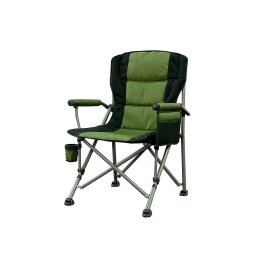 Scaun de pescuit Leziter Comfort Plus cu cotieră și suport pentru pahare verde