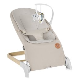 Fotoliu balansoar Lionelo Lilac cu arcada cu jucarii Ergonomic Reglare spatar in 3 pozitii Pernuta moale invelita in tesatura de bambus Pliabil 0-6 luni Bej