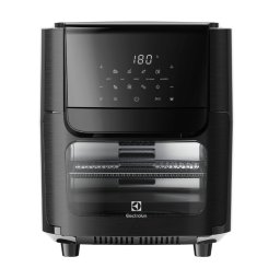 Friteuza cu aer cald Electrolux 800 EAF12B, 1800W, Max 12 L, 5 moduri de gatit, 7 programe, Display digital, Tija rotisor, Tava coacere, Rafturi cu sita, Negru
