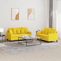 Set de canapele cu perne, 2 piese, galben deschis, textil GartenMobel Dekor