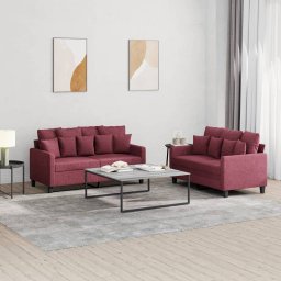 Set canapea cu perne, 2 piese, rosu vin, material textil GartenMobel Dekor