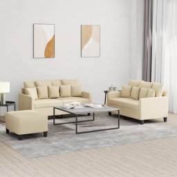 Set de canapele cu perne, 3 piese, crem, textil GartenMobel Dekor