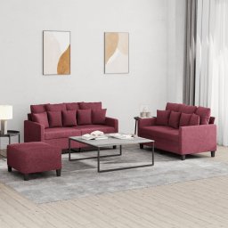 Set canapea cu perne, 3 piese, rosu vin, material textil GartenMobel Dekor