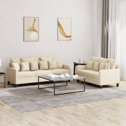 Set de canapele cu perne, 2 piese, crem, textil GartenMobel Dekor