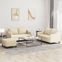 Set de canapele cu perne, 3 piese, crem, textil GartenMobel Dekor
