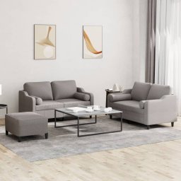 Set de canapele cu perne, 3 piese, gri taupe, textil GartenMobel Dekor