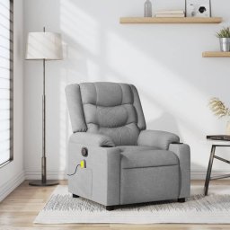 Fotoliu reclinabil cu masaj, gri deschis, material textil GartenMobel Dekor