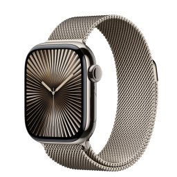 Smartwatch Apple Watch 10 GPS Cellular, Carcasa Natural Titanium 42mm, ecran LTPO OLED, 64GB, curea inox Natural Milanese Loop