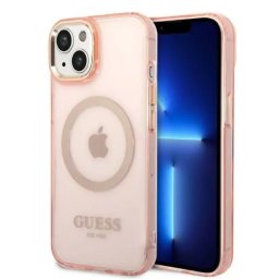 Husa Guess GUHMP14SHTCMP iPhone 14 6.1" pink/pink hard case Gold Outline Translucent MagSafe