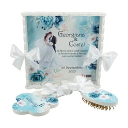 Tăviță gătit mireasa, Tiffany blue, tăviță dantelată personalizată, 3 piese - ILIF509004