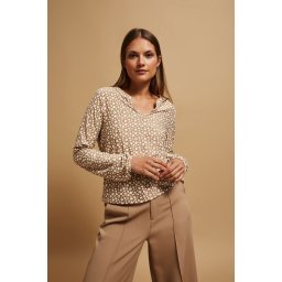 Marisse Patterned V-Neck Blouse With Pearl