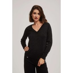 Marisse Black Metallic Thread V-Neck Sweater