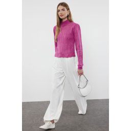 Trendyol Dusty Rose Openwork/Perforated High Collar Knitwear Sweater