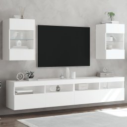 Comode TV de perete cu lumini LED, 2 buc., alb, 40x30x60,5 cm GartenMobel Dekor