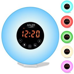 Ceas desteptator cu simulare rasarit/apus Adler AD1916, radio FM, sunetele naturii, 6 culori