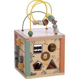 Cub mare de activitati pentru copii, din lemn, cu sortator de forme, abac si alte activitati, free2play, safari