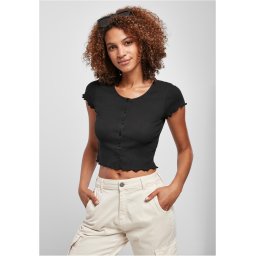 Doamnelor trunchiate Butonul Up Rib Tee Negru