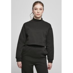 Hanorac crop negru pentru femei cu guler înalt