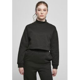 Doamnelor trunchiate transpirație supradimensionată High Neck Crew Negru