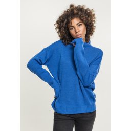 Pulover cu guler înalt supradimensionat pentru femei, albastru strălucitor