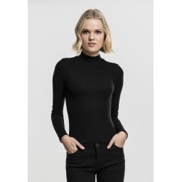 Pulover negru cu guler înalt pentru femei, cu mâneci lungi