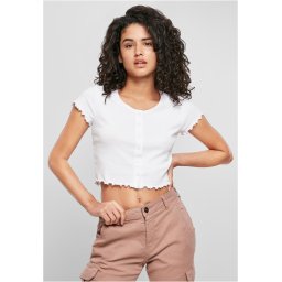 Doamnelor trunchiate Butonul Up Rib Tee White