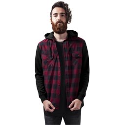 Flanell Sweat Sweat Plaid Hooded Shirt blk/burgundy/blk