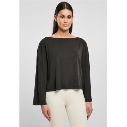 Women's short modal neckline Bateau with long sleeves, black
