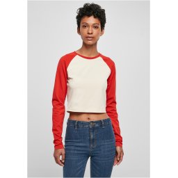 Women's Organic Cropped Retro Baseball Long Sleeve White Sand/Huge
