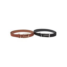 Slim synthetic velour leather belt 2 pcs black/silver + brown/gold