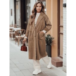 Palton lung de damă AVELINNI în spic de hering, bej