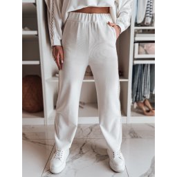 Pantaloni largi cu dungi pentru femei, ecru