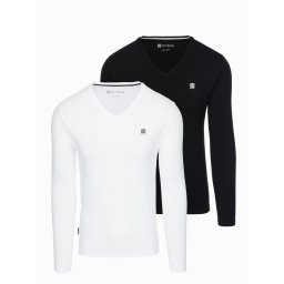 Ombre Set of men's SLIM FIT longsleeves with V neckline and logo 2-pack