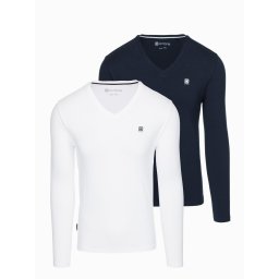 Ombre Set of men's SLIM FIT longsleeves with V neckline and logo 2-pack