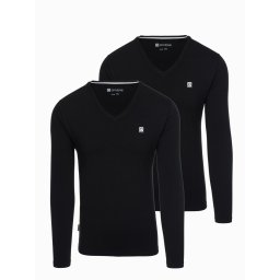 Ombre Set of men's SLIM FIT longsleeves with V neckline and logo 2-pack