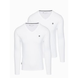 Ombre Set of men's SLIM FIT longsleeves with V-neck and logo 2-pack