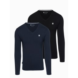 Ombre Set of men's SLIM FIT longsleeves with V neckline and logo 2-pack