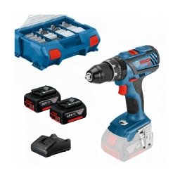 Bosch - GSB 18V-28 - Masina de gaurit si insurubat cu percutie cu 2 acumulatori, Li-Ion, 18 V, 3 Ah, 63 Nm, led iluminare, valiza plastic, 82 accesorii