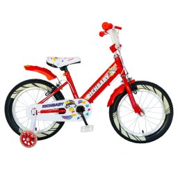 Bicicleta fete Rich Baby R1808A, roata 18 , C-Brake otel, roti ajutatoare cu LED, 5-7 ani, rosu alb