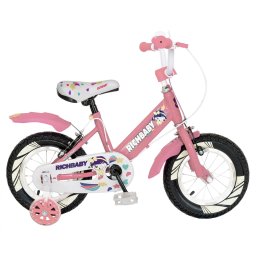 Bicicleta fete Rich Baby R1808A, roata 18 , C-Brake otel, roti ajutatoare cu LED, 5-7 ani, roz alb