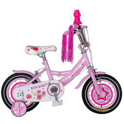 Bicicleta fete Rich Baby T1201C, roata 12 , C-Brake, roti ajutatoare, 2-4 ani, roz alb