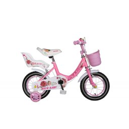 Bicicleta fete Rich Baby T1205C, roata 12 , C-Brake, roti ajutatoare, 2-4 ani, roz alb