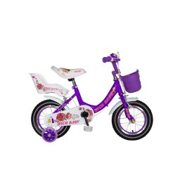 Bicicleta fete Rich Baby T1205C, roata 12 , C-Brake, roti ajutatoare, 2-4 ani, mov alb