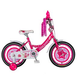Bicicleta fete Rich Baby T1601C, roata 16 , C-Brake, roti ajutatoare, 4-6 ani, fucsia alb