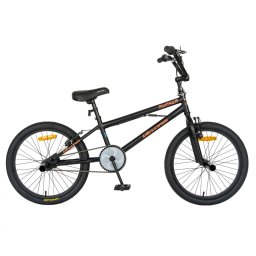 Bicicleta BMX Velors, Roti 20 Inch, Frane V-Brake, Velors Rocker CSV20 16A, Cadru Negru cu Design Portocaliu