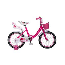 Bicicleta fete Rich Baby 4-6 Ani, Roti 16 Inch, Frane C-Brake, Roti Ajutatoare, Rich Baby CST16 05C Cadru Fucsia cu Design Alb