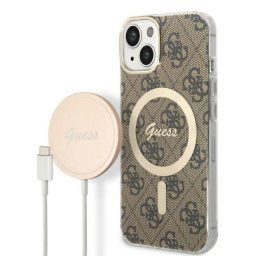 Husa Set Guess GUBPP14SH4EACSW Case+ Charger iPhone 14 6.1" brown/brown hard case 4G Print MagSafe