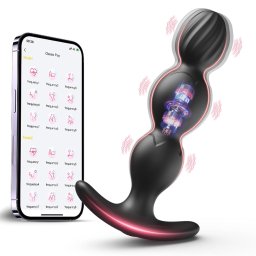 SuperLove Anal Beads Vibrating Butt Plug with App Black