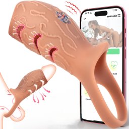 SuperLove Realistic Vibrating Penis Sleeve with App Skin