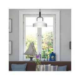 Quoizel QZ-BRECKEN-2P-OZ-OPAL - Lustră BRECKEN pe tijă, 2x E27/60W/230V, negru/alb